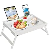 Asuthzon Bed Tray Table with Foldable Legs, Breakfast Food Trays for Eating on Couch with Media S...