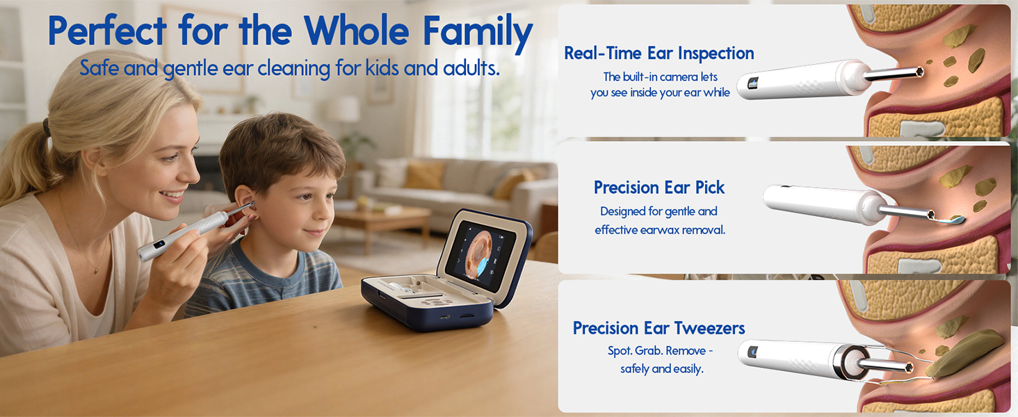 earwax removal kit with real time ear inspection, precision ear pick, ear tweezers