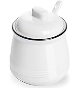 Porcelain Salt Bowl with Lid and Spoon,Ceramic Sugar Bowl 12oz (White)