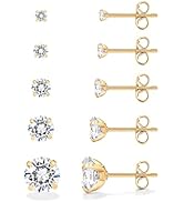 PAVOI Waterproof Five Pairs Stud Earrings for Women - 14K Gold Plated Stainless Steel Pack of 5 C...