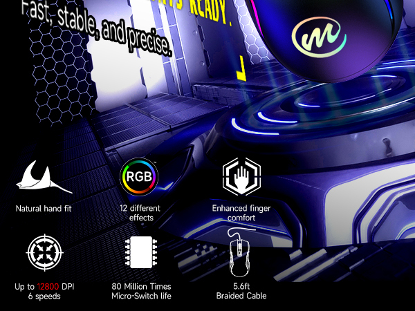 wired mouse with colorful RGB