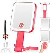 GOMIPURU Magnifying Travel Mirror with Light, 30X/1X Double-Sided Magnifying Mirror with 3 Color ...