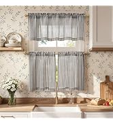 jinchan Black Linen Kitchen Curtains and Valance Set Rod Pocket | Textured linen look filters sun...