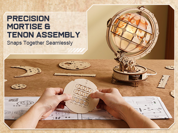 ROKR Illuminated Rotating Wooden Globe Puzzle
