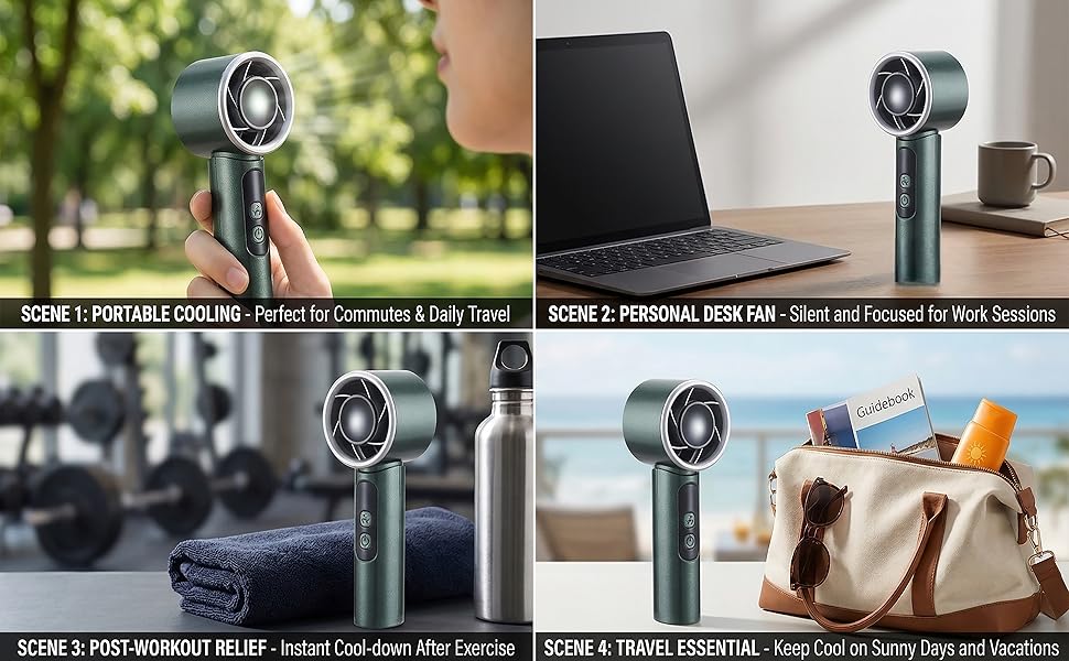 .Perfect for on-the-go comfort, this versatile fan adapts to your needs