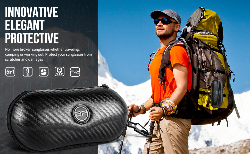 Carbon Sunglasses Case Semi Hard EVA Shell with Metal Hanging Hook Belt Clip Sun Glasses Storage