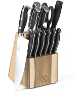 Martha Stewart Greeley 14 pc Triple- Riveted Cutlery Knife Acacia Wood Block Set w/Comfort Grip H...