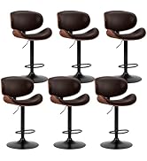 DUMOS Swivel Bar Stools Set of 6, Adjustable Counter Height BarStools, PU Leather Upholstery Chai...
