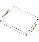HIIMIEI Acrylic Serving Tray 12x16 Inch, Clear Trays with Gold Handles, Decorative able Tray for ...