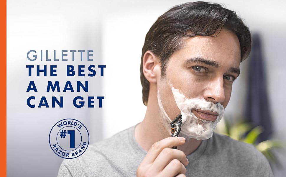 Man shaving his face with a Gillette Fusion5 ProGlide razor. Gillette the best a man can get