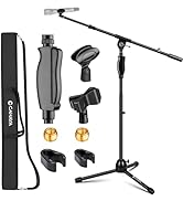 CAHAYA Tripod Microphone Stand: Boom Arm One-Button Release Floor Mic Stand Portable with Carryin...