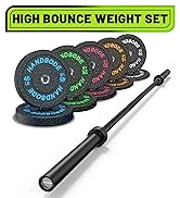 HANDBODE Olympic High-Bounce Bumper Plates Bench Press Barbell Weights Set 2 - Inch, 10-55 lb Rub...