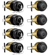 Plustool 4 Pack Front Door Lock Set,Matte Black Exterior Door Lock Set with Deadbolt,Single Cylin...