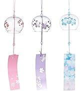 BENECREAT 3pcs Japanese Wind Chimes Pink Blue Light Purple Flower Wind Bells Handmade Glass Penda...