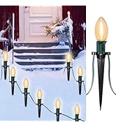 SUNSGNE C9 LED Christmas Pathway Lights Outdoor 38 Feet Sidewalk String Lights with Marker Stakes...