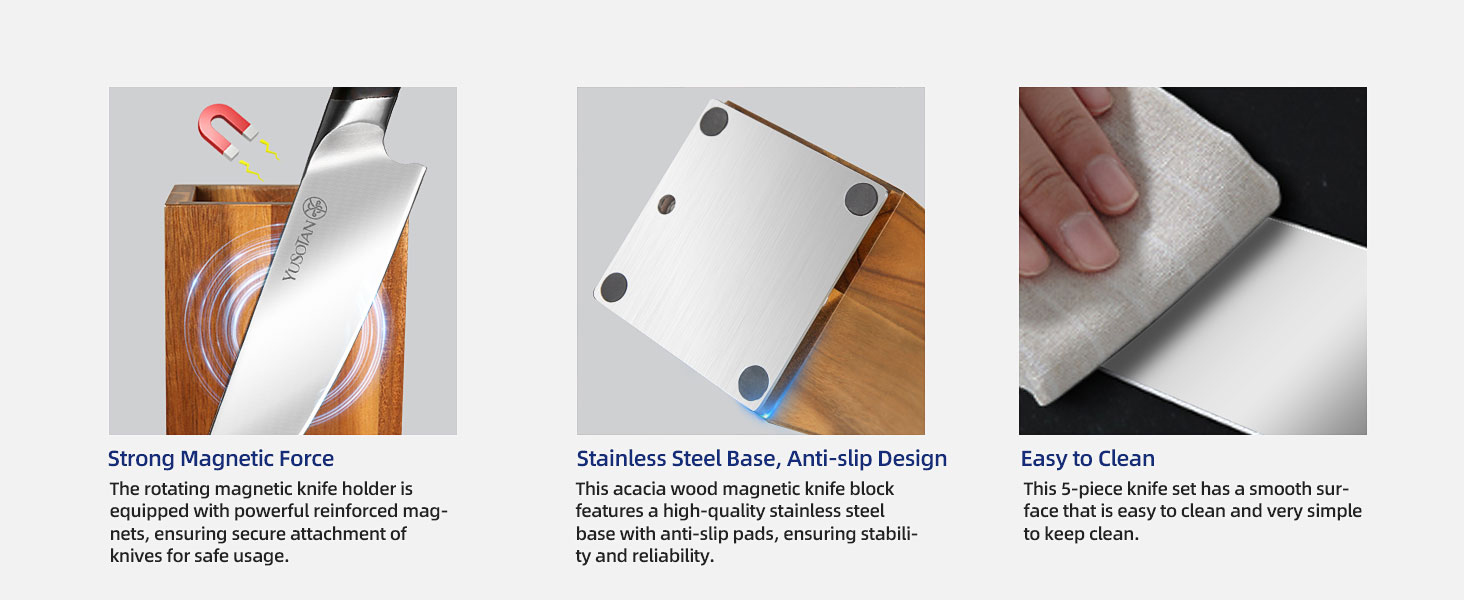 kitchen knife set with a wooden magnetic knife holder