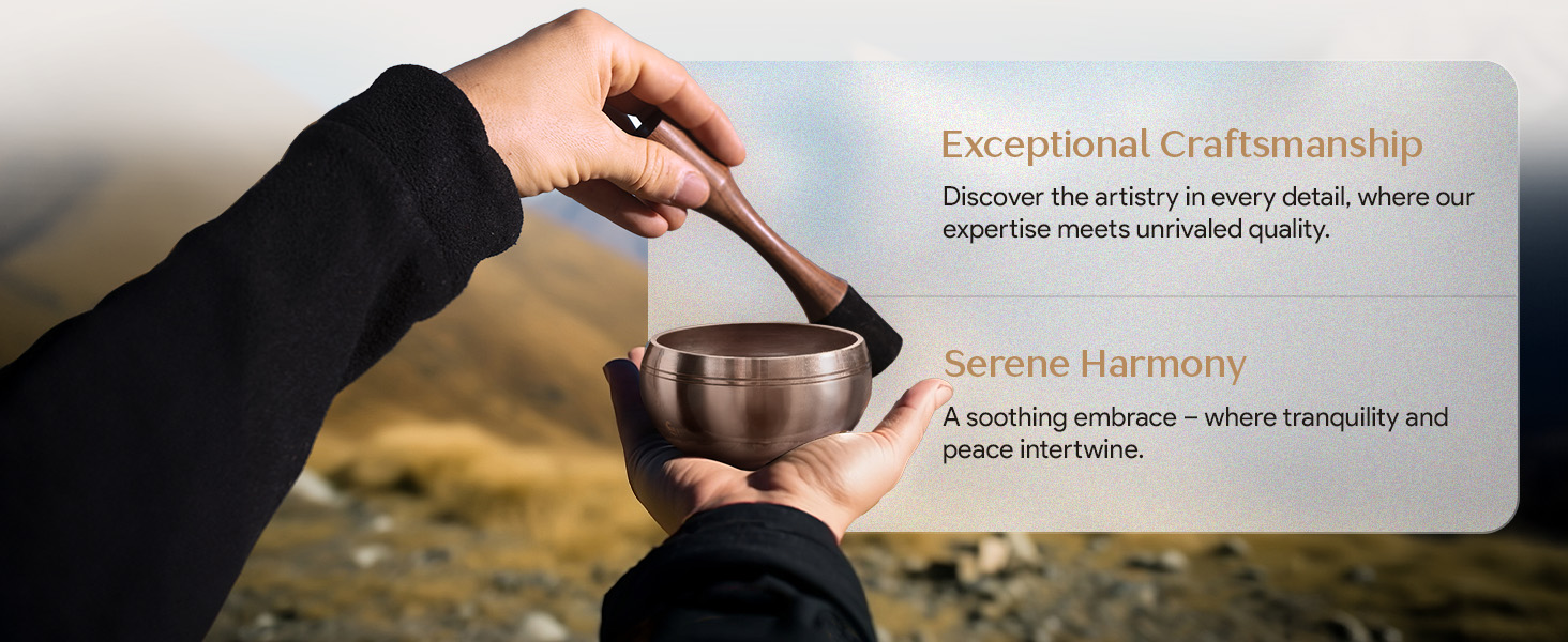 Meditation bowl with striker, showcasing artisanal quality outdoors