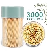 TRTRin Bamboo Toothpicks [3000 Count] - With Reusable Toothpick Holder, Sturdy Smooth Finish Toot...