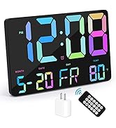 Digital Wall Clock,11.5" Rainbow Colored LED Digital Clock Large Display with Remote Control,Adju...