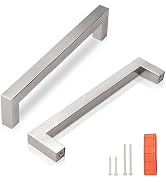 KNOBWELL 10 Pack 5" Brushed Nickel Modern Cabinet Handles Stainless Steel Kitchen Drawer Pulls Sq...