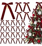 Elegant 26 Pcs Burgundy Velvet Christmas Tree Bows for Home Decor | 4.7 x 7.5 Inch Velvet Bows fo...