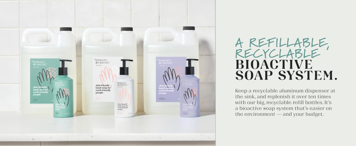 A refillable, recyclable bioactive soap system