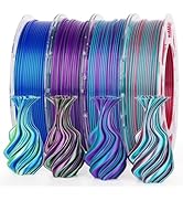 AMOLEN Silk PLA 3D Printer Filament Bundle, Shiny Dual Color PLA Filament 1.75mm Pack, Color Chan...