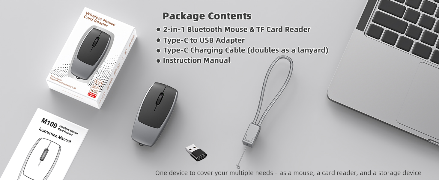 Mini 2-in-1 Wireless Bluetooth Mouse &amp;amp; TF Card Reader - 8GB TF Card Included