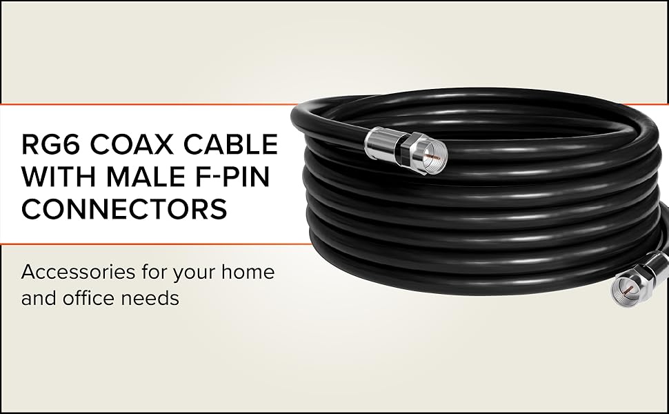 BLACK RG6 COAX CABLE WITH MALE F-PIN CONNECTORS