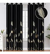 Estelar Textiler Blackout Curtains 84 Inches Length Elegant Palm and Wheat Pattern Designed Windo...