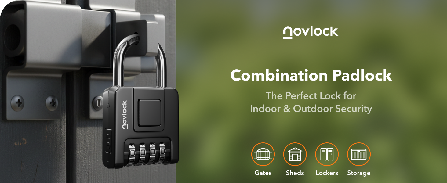 NovLock Combination Padlock for Lockers, Cabinets, Storage, Gates, Fences, Sheds and More