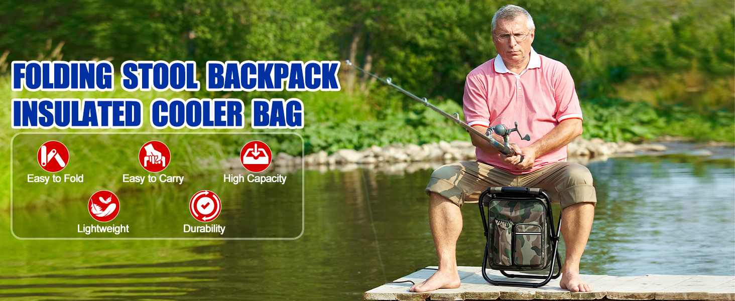 Folding Stool Backpack Insulated Cooler Bag