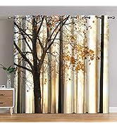 Jekeno Fall Tree Blackout Curtains Autumn Maple Tree Yellow Orange Leaves Brown Branch Wooden Nat...