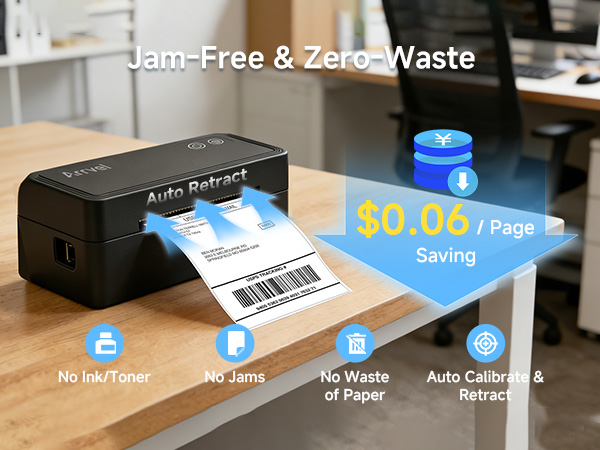 Arrvel A42BT thermal printer with auto retract and cost-saving features