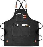 OUNLEN Chef Apron for Men Women Canvas Aprons with 3 Pockets Cross Back Resistant Work Apron for ...