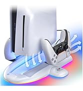 HEATFUN PS5 Slim Stand, PS5 Slim Controller Charger with 9 RGB Lights, Adjustable Fan for PS5 Sli...