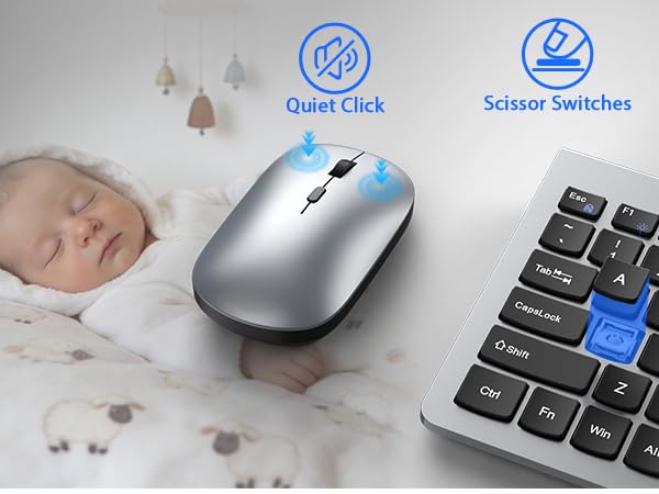 Wireless Keyboard and Mouse Combo, Ultra-Slim Full Size Silent Ergonomic Keyboard Mouse