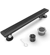 HTOH Shower Drain Offset for Bathroom: 24-Inch Black Linear Shower Drain with Removable Grate - M...
