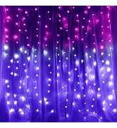 CoziTech Curtain Lights Pink Purple Ombre Light Up String Curtain for Bedroom Wall Hanging Mermai...