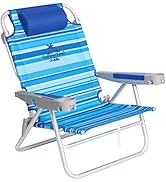 SUNNYFEEL Extra Wide 28" Low Beach Chair 5 Position Lay Flat, XL Oversized Portable Folding Campi...