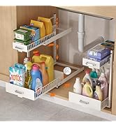 LIAISIMI Under Sink Organizer, 2 Tier Slide Out Cabinet Organizer with Pulley, Height Adjustable ...