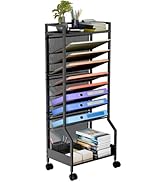 Simple Trending 10 Tier Rolling File Cart, Desk File Organizer with Wheels and Storage drawers, M...
