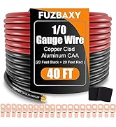 AWG 0 Gauge Wire (20 Feet Black+20 Feet Red) Copper Clad Aluminum,0 Gauge Battery Cable Wire Powe...