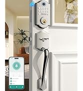 Keyless Fingerprint Door Lock Set: HEANTLE WiFi Front Door Lock with Handles - Alexa Smart Electr...