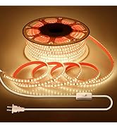 Samsion Outdoor LED Strip Lights Waterproof 100FT Self-Adhesive Warm White AC 110V-120V LED Rope ...