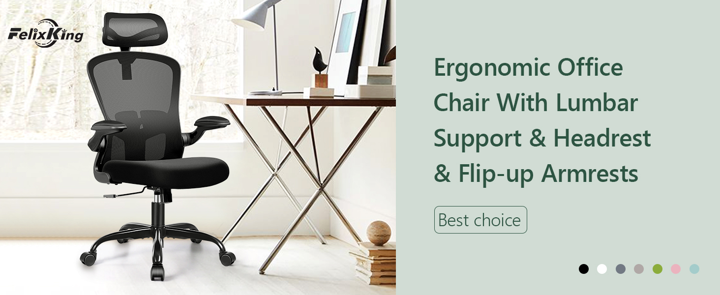 Ergonomic Office Chair With Lumbar Support &amp; Headrest &amp; Flip-up Armrests