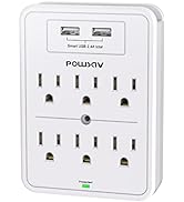 Multi Plug Outlet, Surge Protector, POWSAV USB Wall Charger with 2 USB Ports, 6-Outlet Extender a...