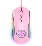 PHNIXGAM Cat Paw RGB Gaming Mouse, Silent Optical Computer Mice USB Wired with 6 Adjustable DPI U...