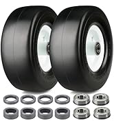 2Pcs 9x3.50-4 "Flat Free Tire, Lawn Mower Tire, with 3.5" Centered Hub, 3/4”& 5/8” Bearings, 2/5"...