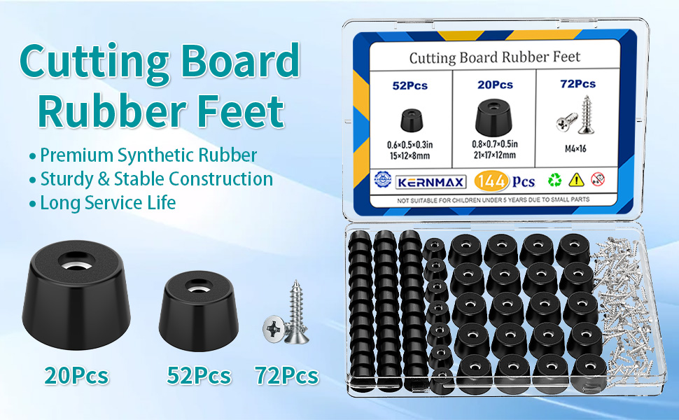 cutting board bumpers, cutting board metal feet with screws, cutting board feet non slip